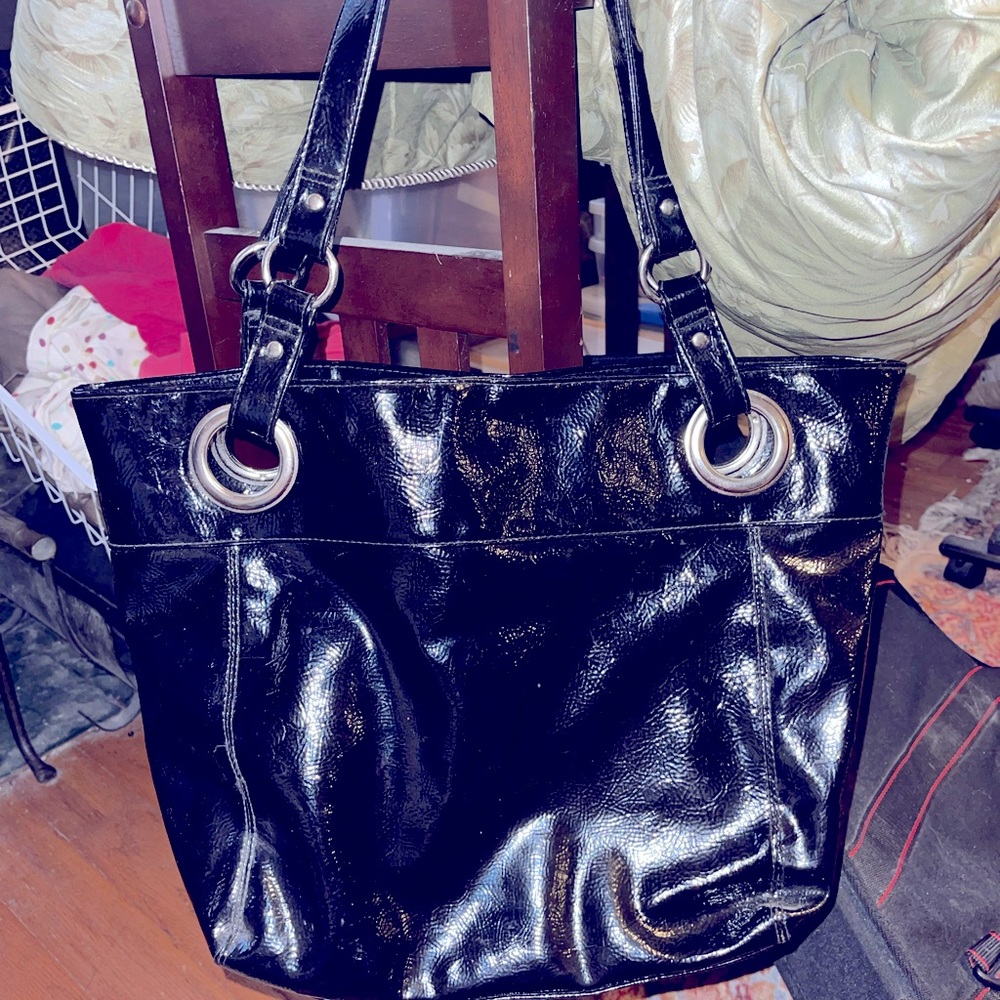 Black Faux Patent Tote